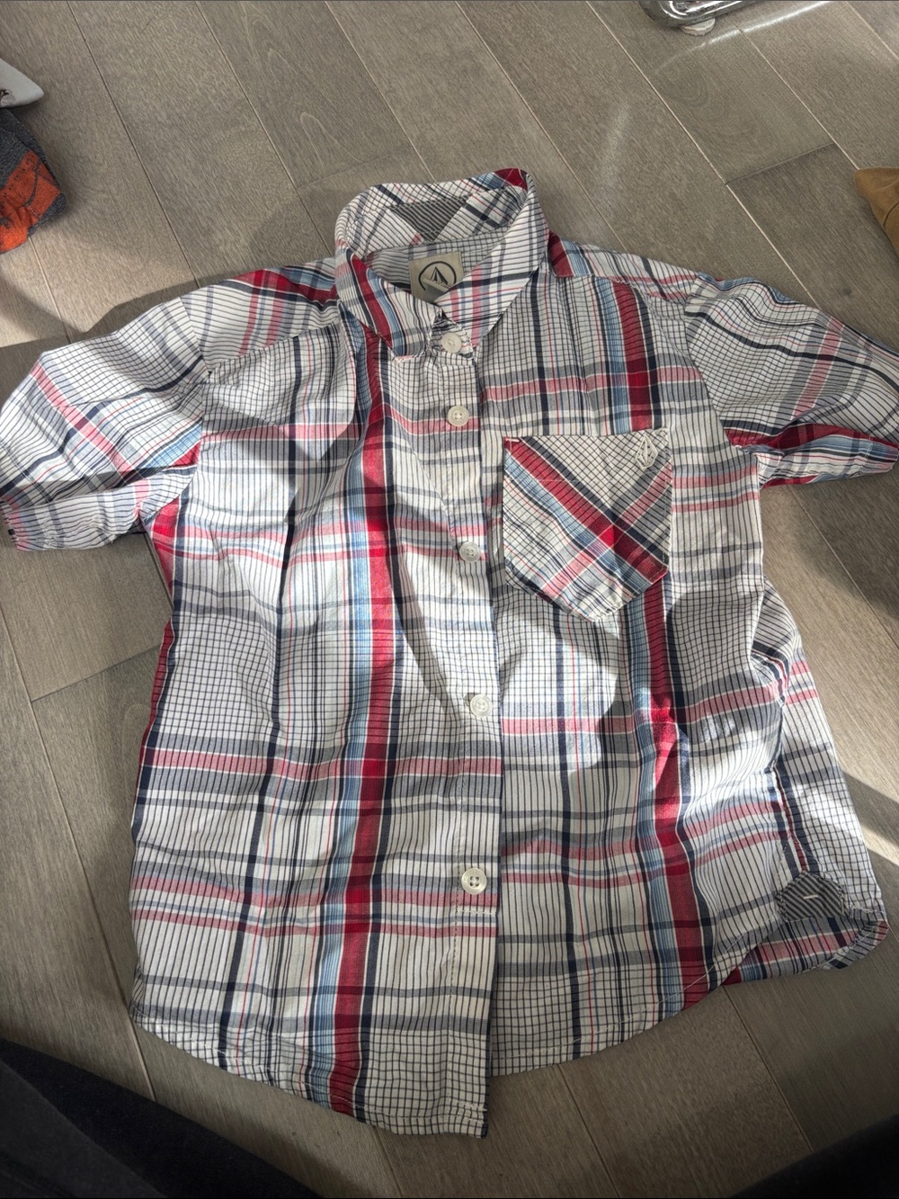 Volcom Short-Sleeve Plaid Button-Down Shirt - White, Red & Blue